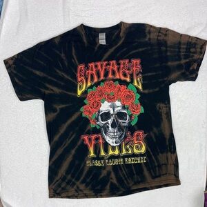 Savage vibes classy bougie ratchet skull roses tie dye mens large tee